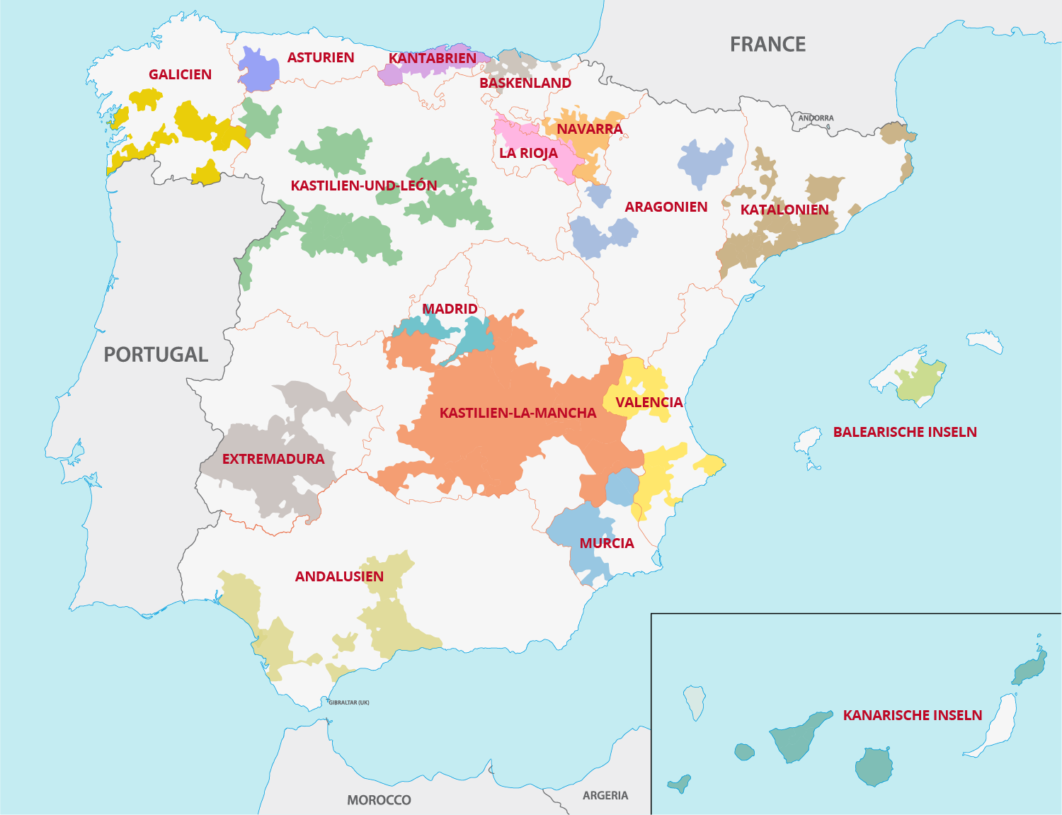 Weinanbaugebiete Spanien Karte - Vino Culinario