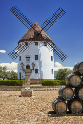 Valdepeñas, Spanien, Kastilien-La Mancha, Windmühlen und Wein - Vino Culinario