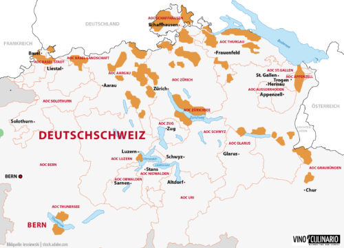 Weinbaugebiete in der Deutschschweiz, Karte Schweiz - Vino Culinario