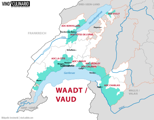 Weinanbaugebiete Schweiz Waad Vaud Karte - Vino Culinario