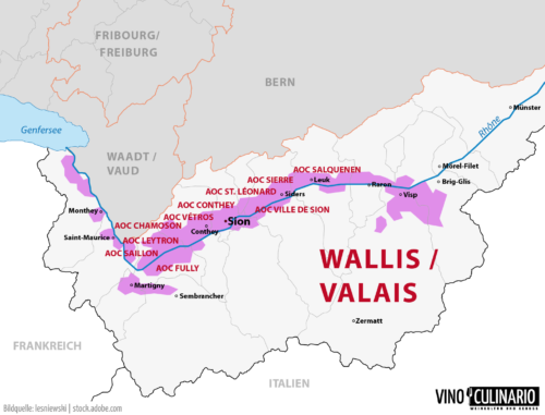 Weinbaugebiet Wallis, Valais, Schweiz - Karte - Vino Culinario