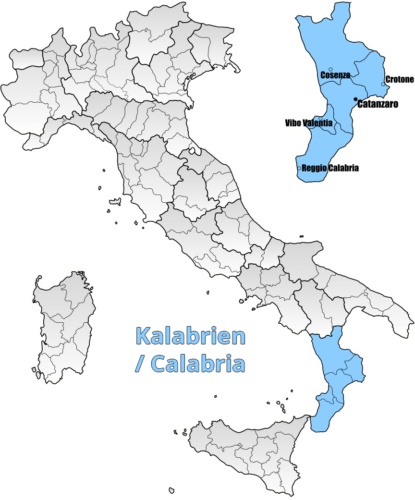 Weinanbaugebiet Kalabrien - Landkarte - Vino Culinario