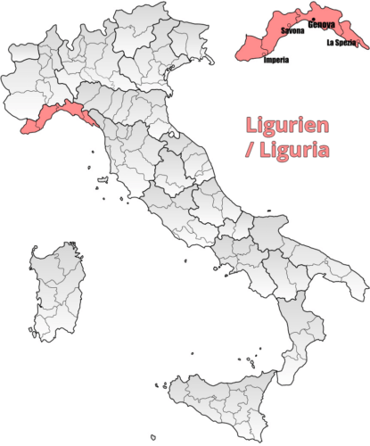 Weinanbaugebiet Ligurien Landkarte - Vino Culinario