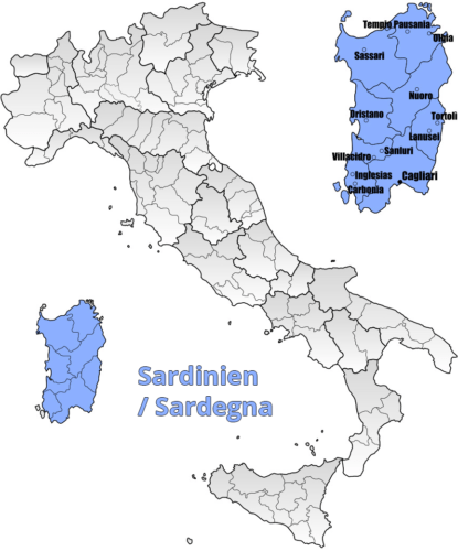 Weinanbaugebiet Sardinien landkarte - Vino Culinario