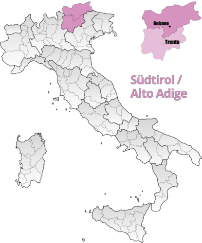 Weinanbaugebiet Südtirol / Alto Adige Landkarte - Vino Culinario
