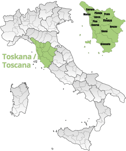 Weinanbaugebiet Toskana / Toscana Landkarte - Vino Culinario