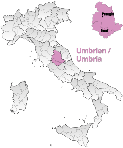 Weinanbaugebiet Umbrien / Umbria Landkarte - Vino Culinario