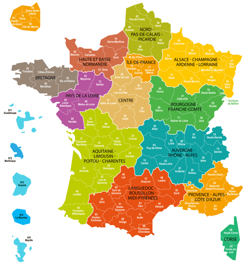 Weinanbaugebiete in Frankreich Karte